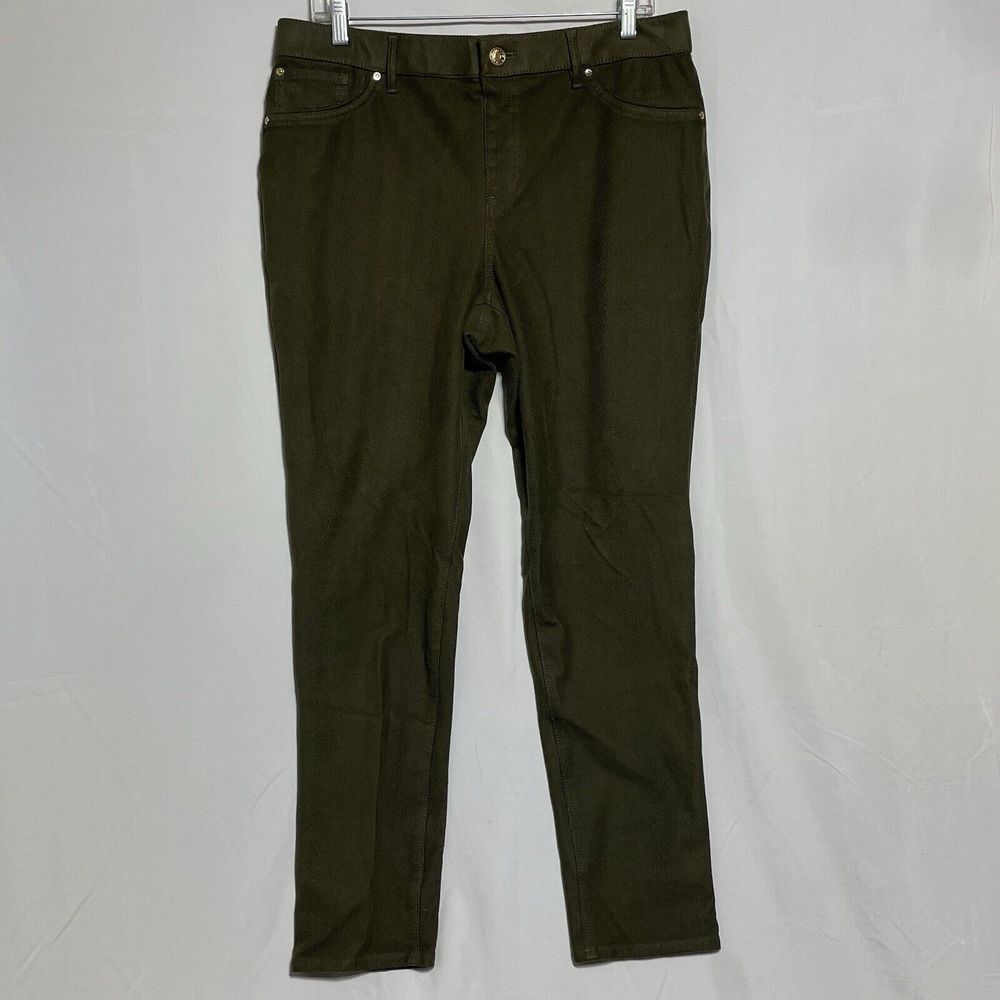 Chicos Pants Women sz 1.5 Regular Green Reptile Print Faux Suede Knit‎ Pull-On